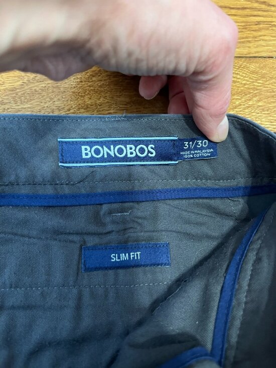 Bonobos Slim Fit Pants Men's Size 31x30 Gray Chino Workwear Flat Front - Picture 2 of 3